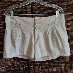 Anthropologie Elevenses Linen Mid Rise Shorts 6 Beige Pleated Metallic Coastal